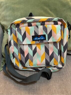 KAVU Chevron Geo Crossbody Bag - Mint, Mustard, Pink, Charcoal